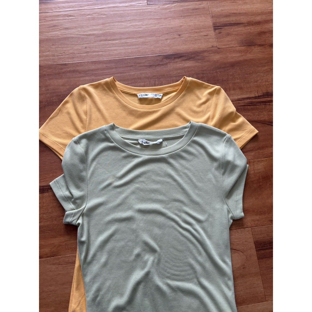 Elodie Two-Pack Crewneck Bodysuits in Mustard and Sage